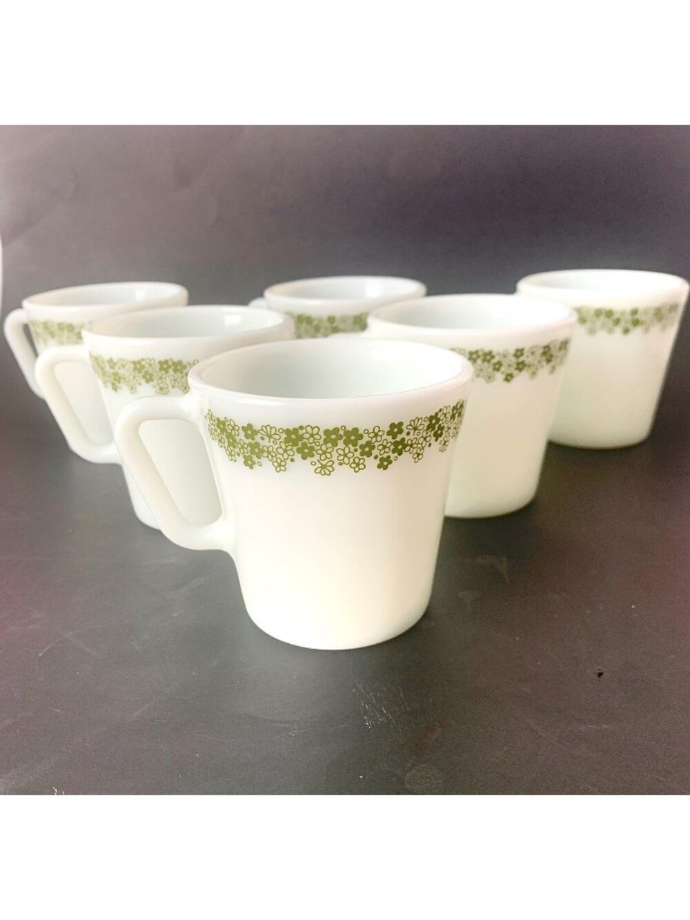 6 Vintage Pyrex Crazy Daisy Mugs Milk Glass Retro Coffee Cups